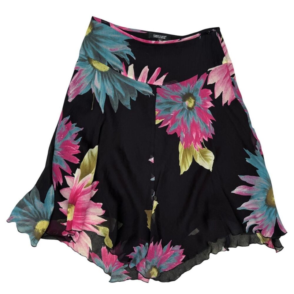 Y2K Karen Kane Floral Handkerchief Hem Mini Skirt Fairy Boho US 6 / UK 10 Petite